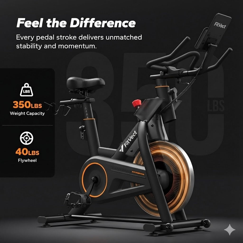 Stationary bike with FitVect branding on a dark background