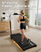 Woman using a treadmill with a 5-degree incline in a home setting