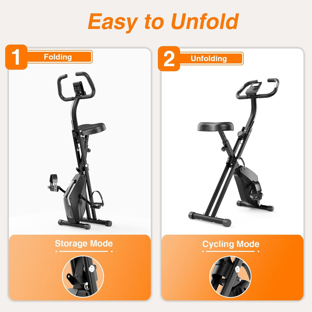 Step-by-step guide on how to unfold and use a folding exercise bike.